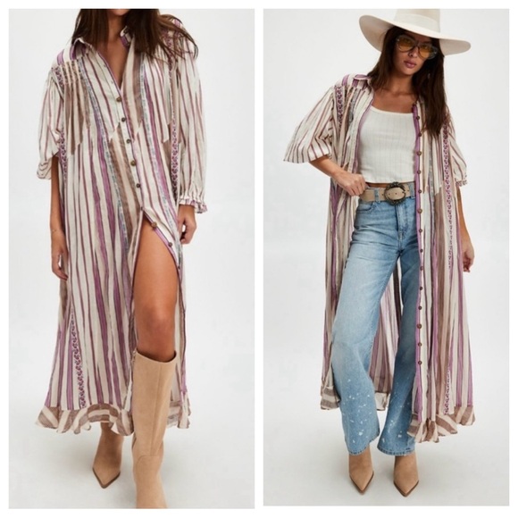 NWT Free People Sweet Dreams Maxi Dress XS/S Tea Combo Striped - Picture 1 of 15